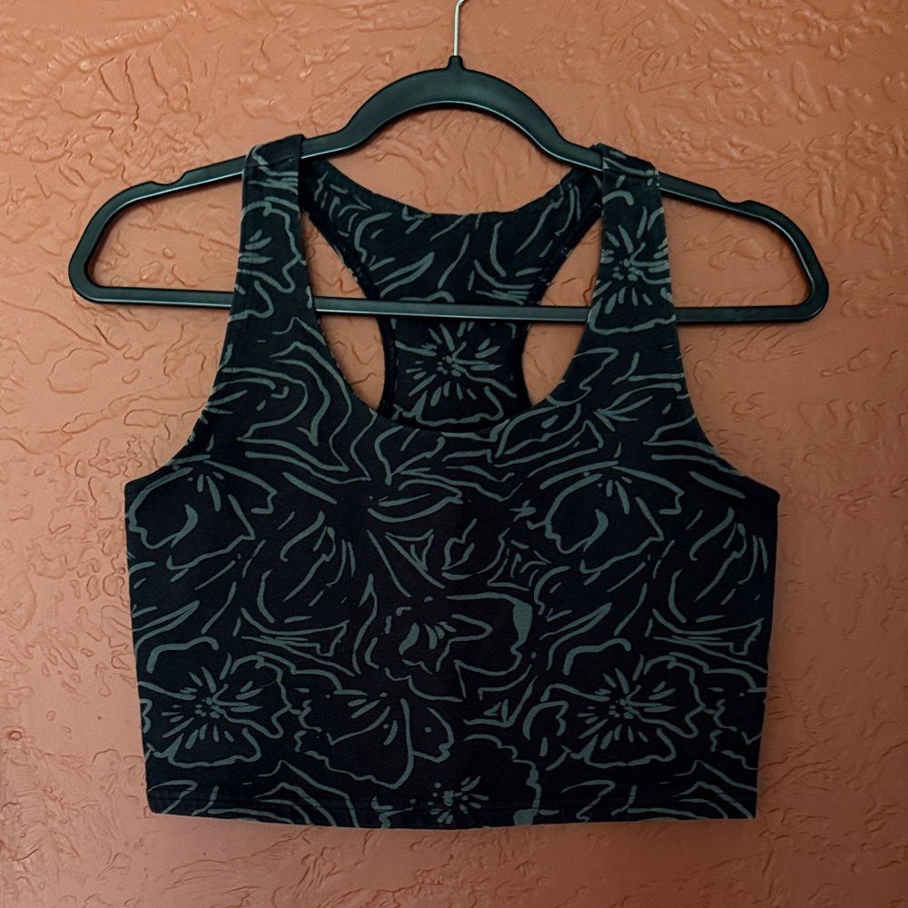 Pact Black and Gray Floral Crop Top
